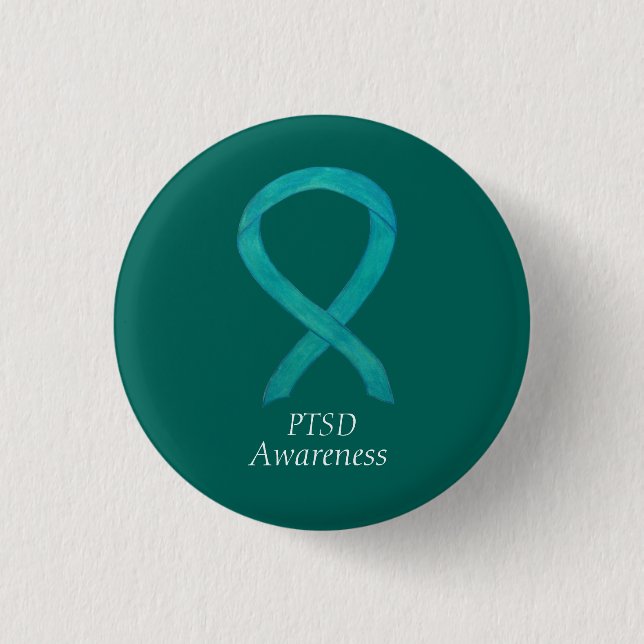 PTSD Awareness Ribbon Teal Custom Art Pins (Front)