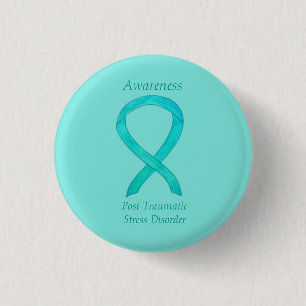 PTSD Awareness Ribbon Teal Custom Art Pins