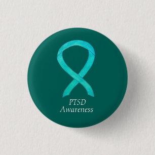 PTSD Awareness Ribbon Teal Custom Art Pins