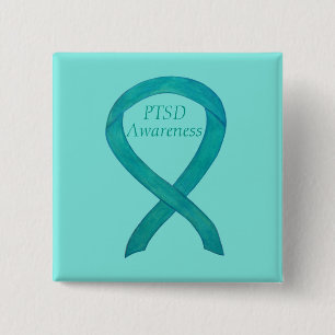 PTSD Awareness Ribbon Teal Custom Art Pins