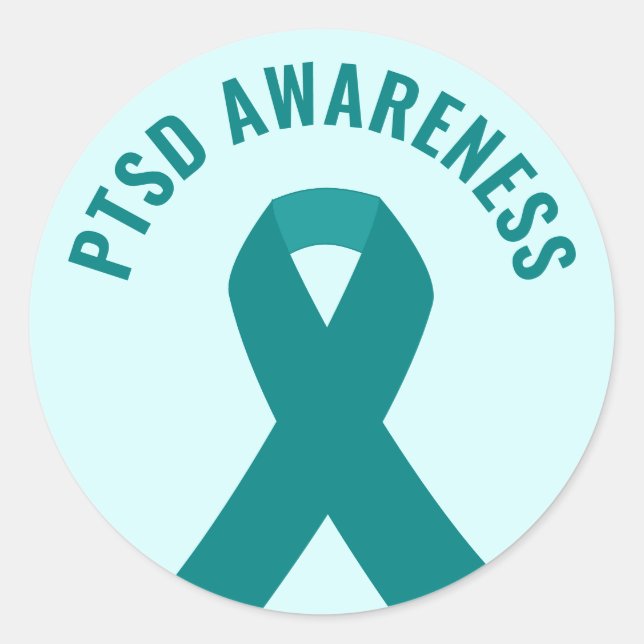 PTSD Awareness Teal Ribbon Classic Round Sticker (Front)
