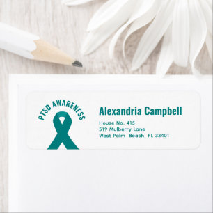 PTSD Awareness Teal Ribbon Label