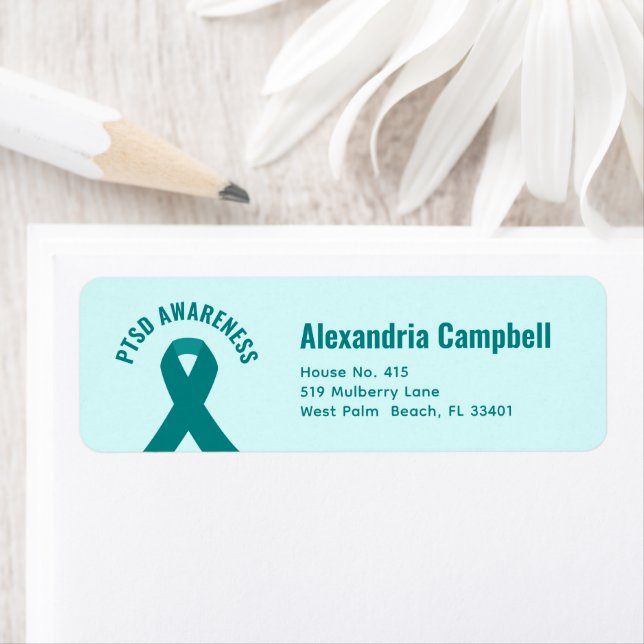 PTSD Awareness Teal Ribbon Label (Insitu)