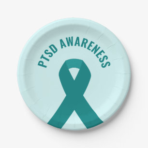 PTSD Awareness Teal Ribbon Paper Plates