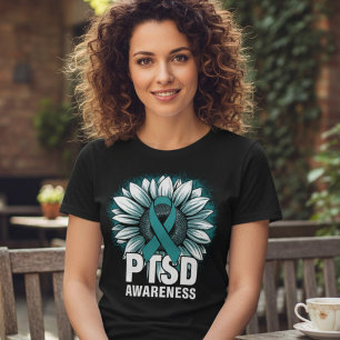 PTSD Awareness Teal Sunflower Ribbon Tri-Blend Shirt