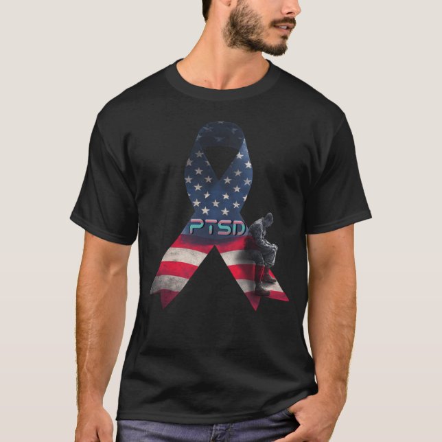 PTSD Awareness Tee USA Flag Support Military (Front)