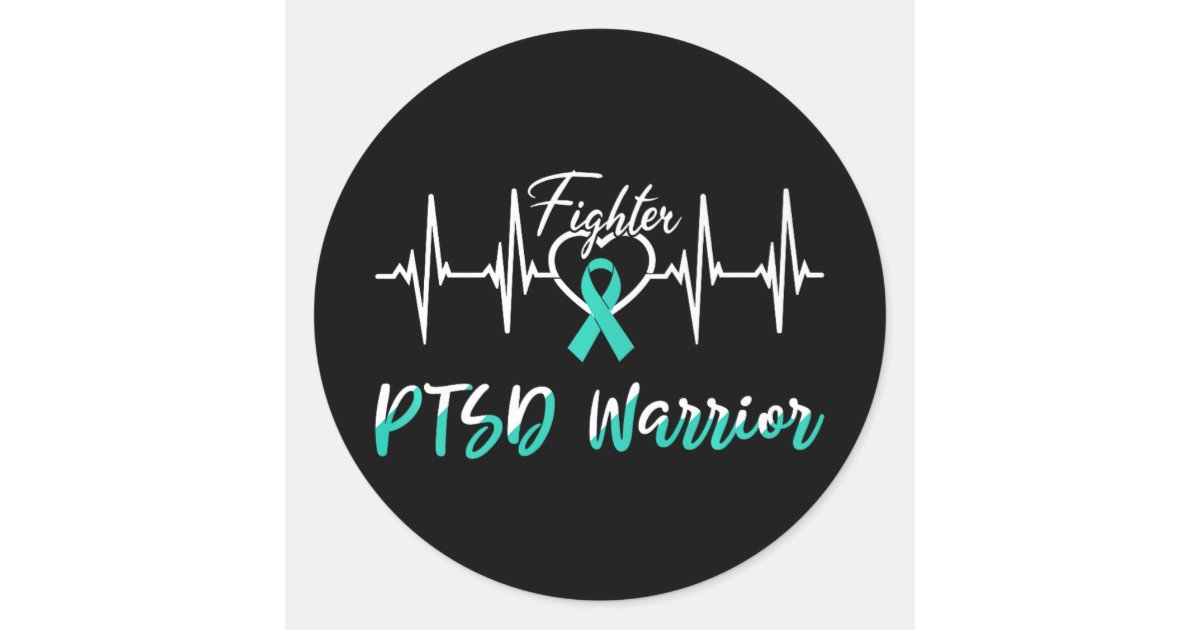 Ptsd Awareness Warrior Heartbeat Fight Teal Ribbon Classic Round ...