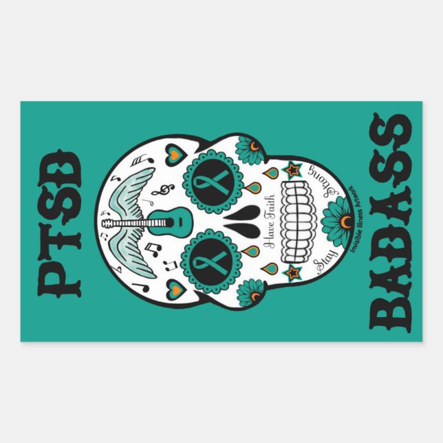 PTSD Badass sugar skull Rectangular Sticker (Front)
