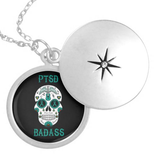 PTSD Badass sugar skull Silver Plated Necklace
