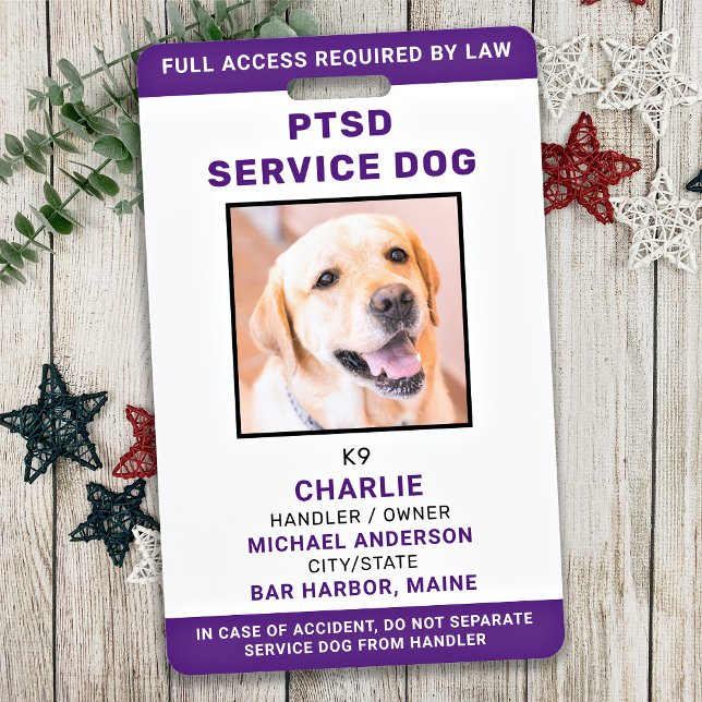 PTSD Service Dog Personalized Simple Photo ID Badge (Creator Uploaded)
