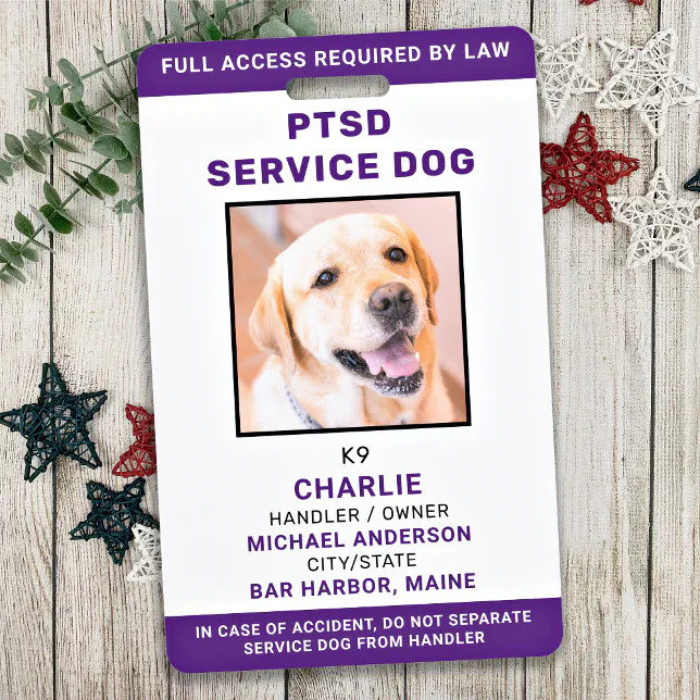 Full Color PTSD Service Dog ID Card - Personalized PVC Card, Ships Same Day!