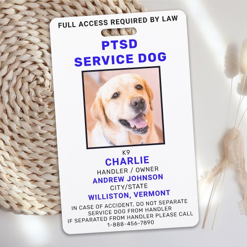 PTSD Service Dog Photo ID Badge