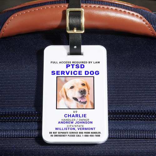 PTSD Service Dog Photo ID Badge Luggage Tag
