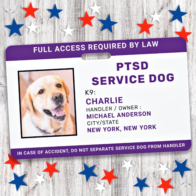 PTSD Service Dog Simple Personalized Photo ID Badge (Creator Uploaded)
