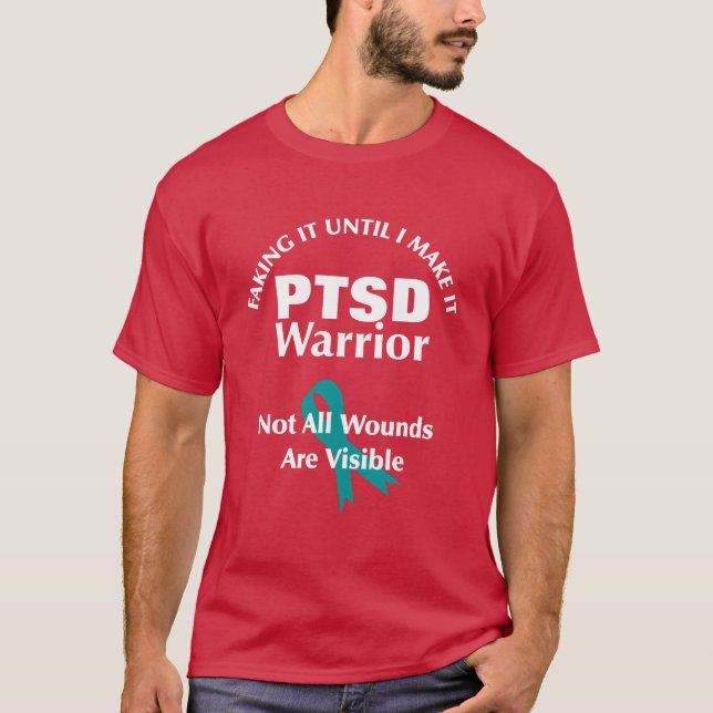 PTSD Warrior Teal Awareness Ribbon T-Shirt (Front)