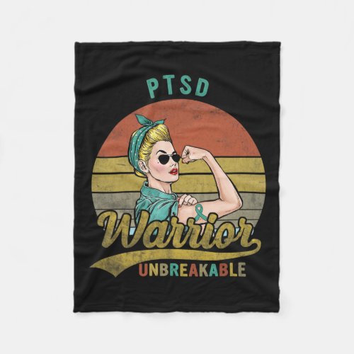 Ptsd Warrior Unbreakable Awareness Vintage  Fleece Blanket