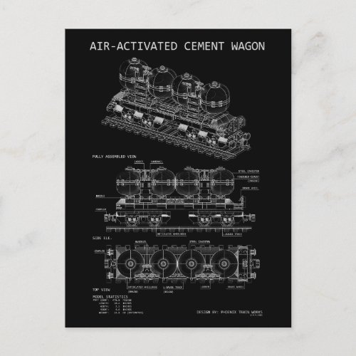 PTW Air-Activated Cement Train "Blueprint" Postcard