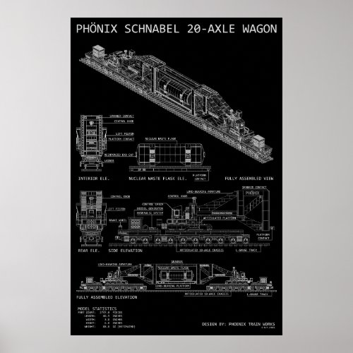 PTW Large Size Schnabel Train Wagon "Blueprint" Poster