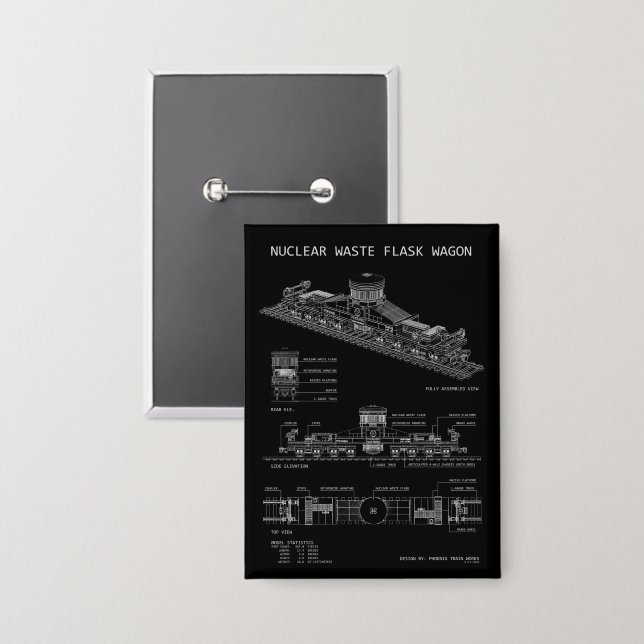 PTW Nuclear Waste Flask Wagon "Blueprint"  Button (Front/Back)