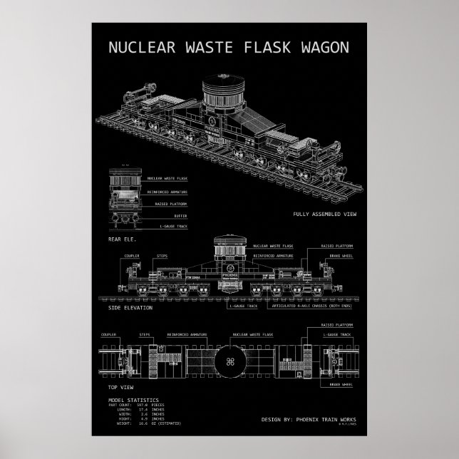 PTW Nuclear Waste Flask Wagon "Blueprint" Poster (Front)