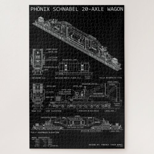 PTW Schnabel Train Wagon "Blueprint" Large Jigsaw Puzzle