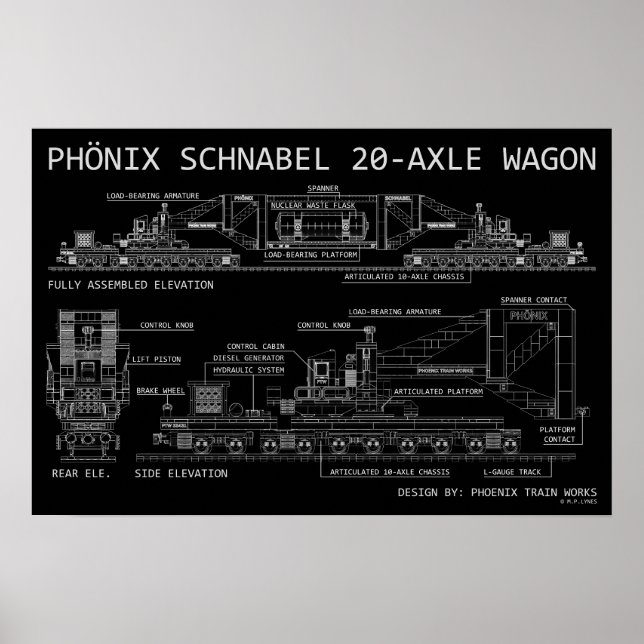 PTW Small Size Schnabel Train Wagon "Blueprint" Poster (Front)