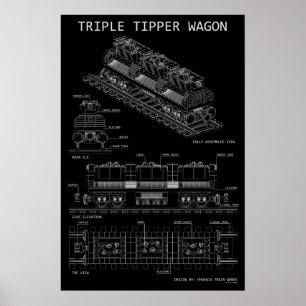 PTW Triple Tipper Wagon "Blueprint" Sizes Optional Poster