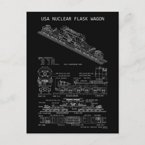 PTW USA Nuclear Waste Flask Wagon "Blueprint" Postcard