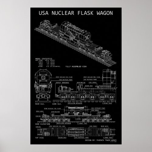 PTW USA Nuclear Waste Flask Wagon "Blueprint" Poster