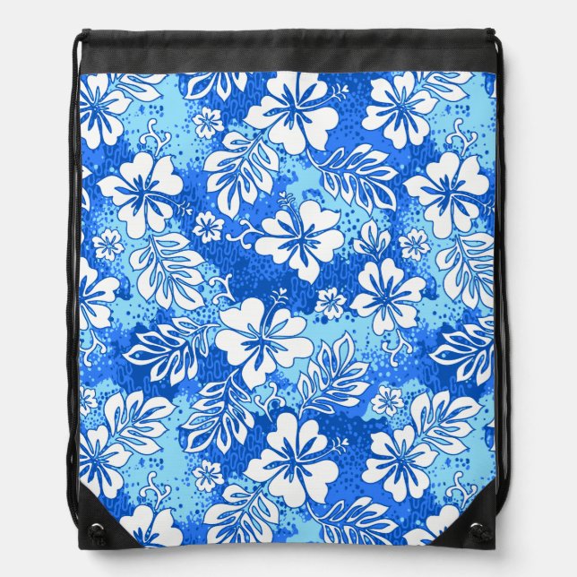 Pua Aloha Hawaiian Heart Shaped Hibiscus Drawstring Bag (Front)