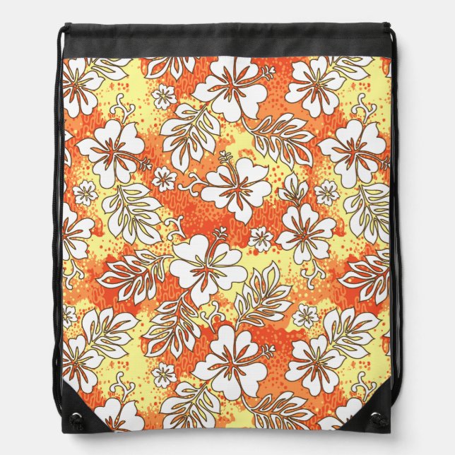 Pua Aloha Hawaiian Heart Shaped Hibiscus Drawstring Bag (Front)