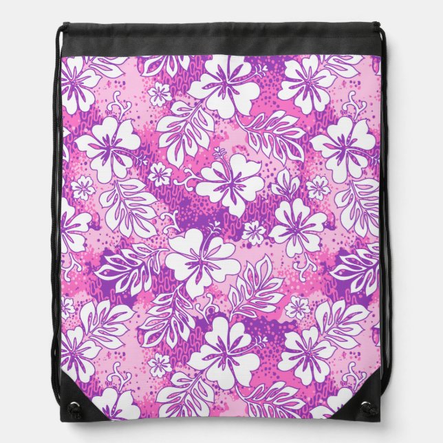 Pua Aloha Hawaiian Heart Shaped Hibiscus Drawstring Bag (Front)