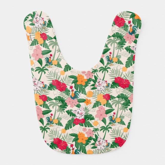 Pua and Heihei Tropical Pattern Baby Bib (Front)