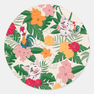 Pua and Heihei Tropical Pattern Classic Round Sticker