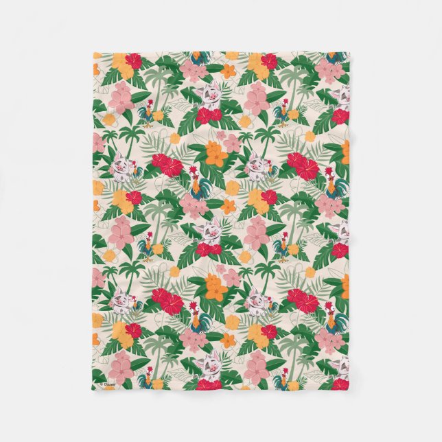 Pua and Heihei Tropical Pattern Fleece Blanket (Front)