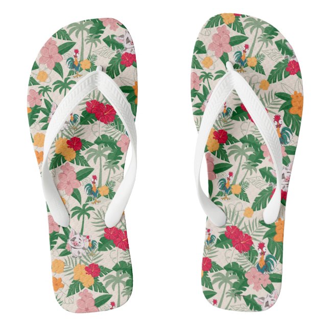 Pua and Heihei Tropical Pattern Flip Flops (Footbed)
