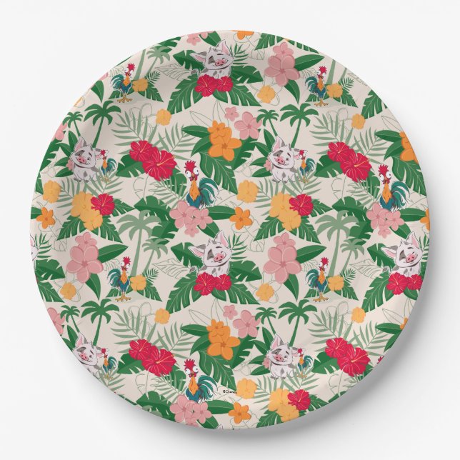Pua and Heihei Tropical Pattern Paper Plates (Front)