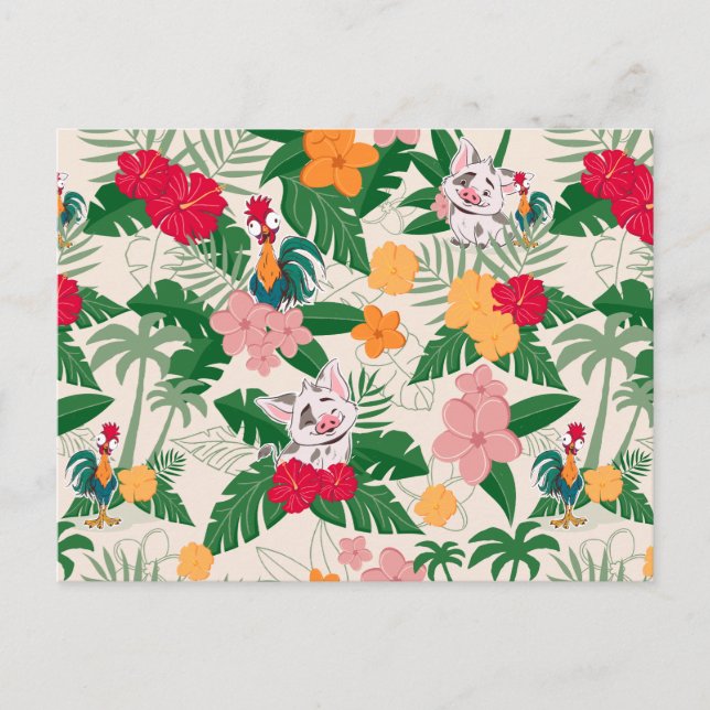 Pua and Heihei Tropical Pattern Postcard (Front)
