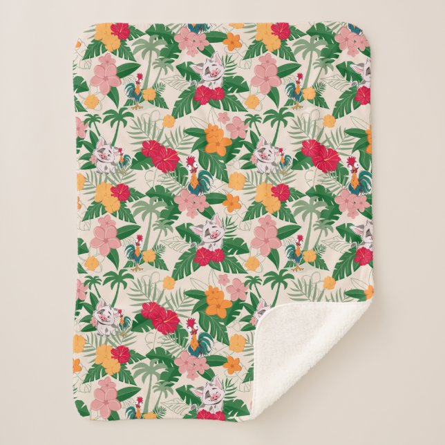 Pua and Heihei Tropical Pattern Sherpa Blanket (Front)