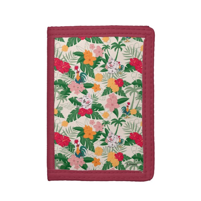 Pua and Heihei Tropical Pattern Tri-fold Wallet (Front Vertical)