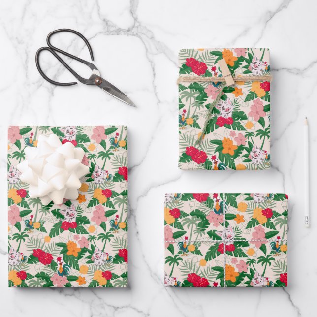 Pua and Heihei Tropical Pattern Wrapping Paper Sheets (Front)