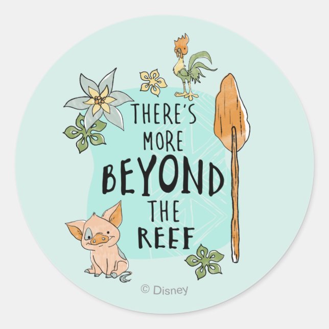 Pua & Hei Hei "There's More Beyond The Reef" Classic Round Sticker (Front)