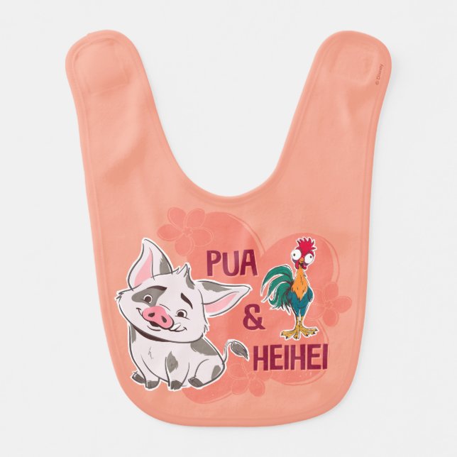 Pua & Heihei Floral Name Graphic Baby Bib (Front)