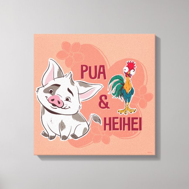 Pua & Heihei Floral Name Graphic Canvas Print (Front)