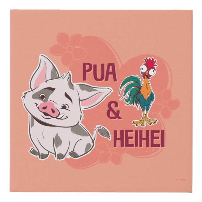 Pua & Heihei Floral Name Graphic Faux Canvas Print (Front)
