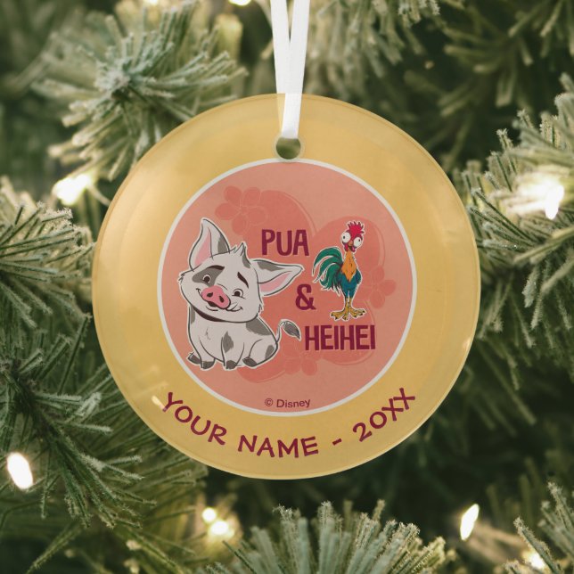 Pua & Heihei Floral Name Graphic Glass Ornament (Insitu)