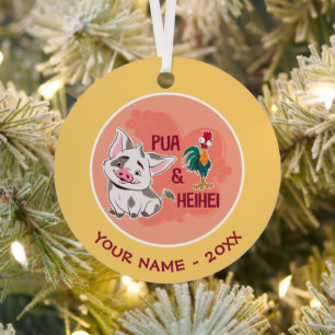 Pua & Heihei Floral Name Graphic Metal Ornament
