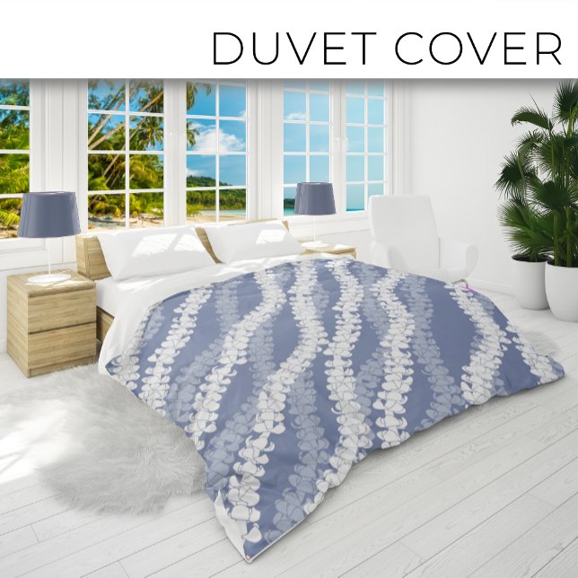 Puakenikeni lei aloha print on periwinkle blue duvet cover (Creator Uploaded)