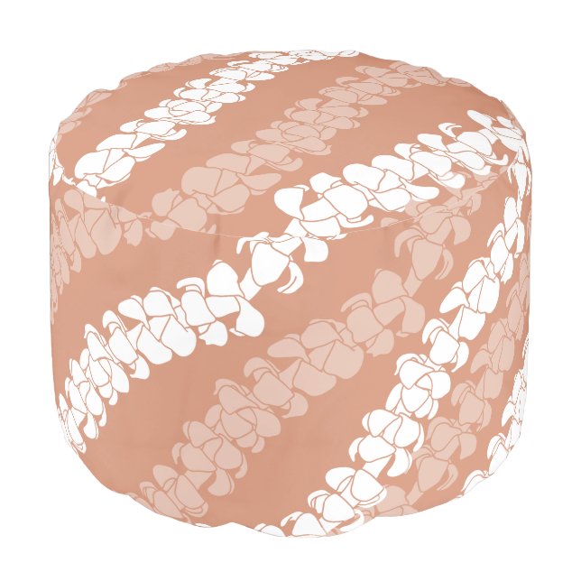 Puakenikeni lei on Dusty Copper aloha print Pouf (Angled Front)