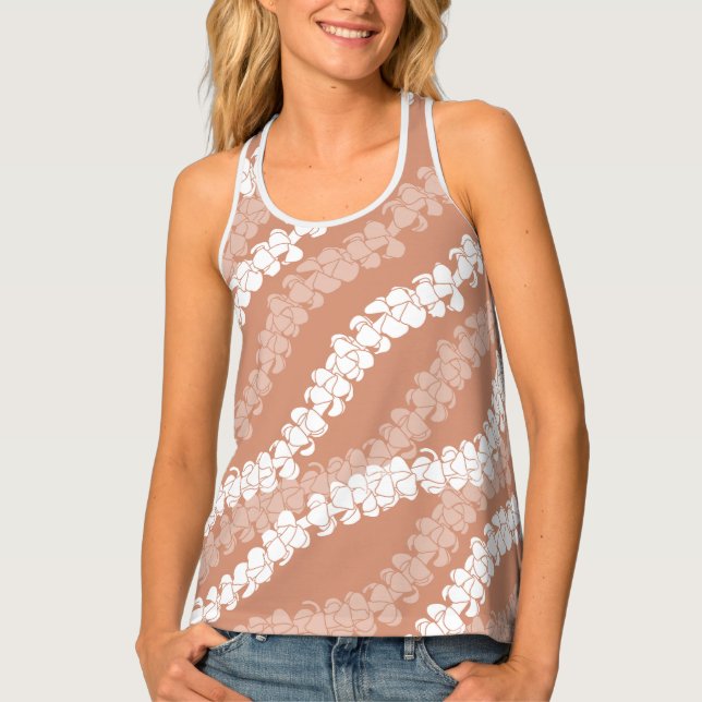 Puakenikeni lei on dusty copper tank top (Front)